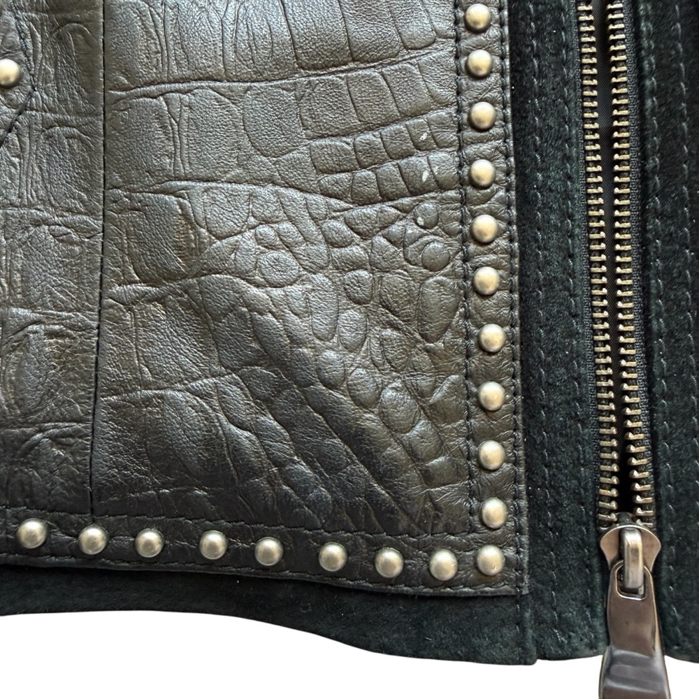 VTG Cripple Creek Studded Leather Jacket XL Western Croc Embossed Biker Rocker - Picture 6 of 16
